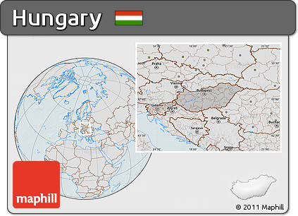 Gray Location Map of Hungary, lighten, hill shading