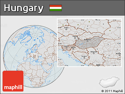 Gray Location Map of Hungary, lighten, hill shading