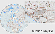 Gray Location Map of Hungary, lighten, hill shading
