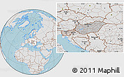 Gray Location Map of Hungary, lighten, land only, hill shading
