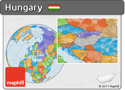Gray Location Map of Hungary, political outside, hill shading
