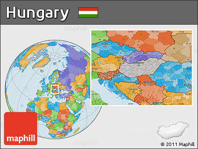 Gray Location Map of Hungary, political outside, hill shading
