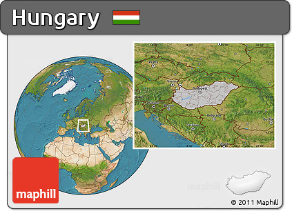 Gray Location Map of Hungary, satellite outside, hill shading