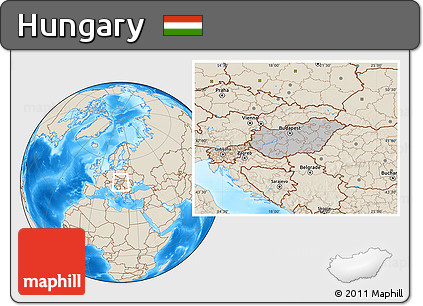 Gray Location Map of Hungary, shaded relief outside, hill shading