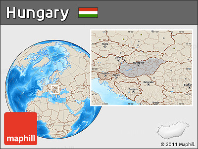 Gray Location Map of Hungary, shaded relief outside, hill shading