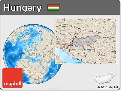 Gray Location Map of Hungary, shaded relief outside, hill shading