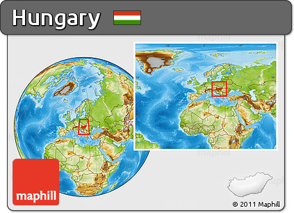 Physical Location Map of Hungary, within the entire continent