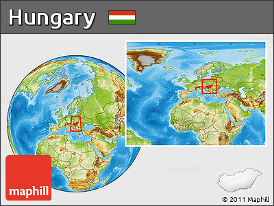Physical Location Map of Hungary, within the entire continent
