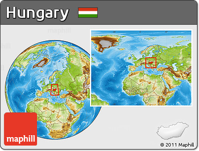 Physical Location Map of Hungary, within the entire continent