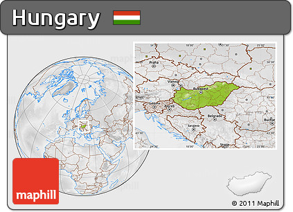 Physical Location Map of Hungary, lighten, desaturated