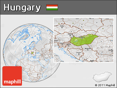 Physical Location Map of Hungary, lighten, desaturated