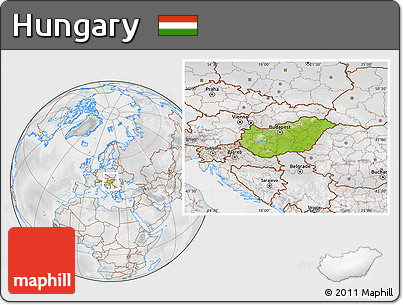 Physical Location Map of Hungary, lighten, desaturated
