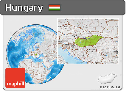 Physical Location Map of Hungary, lighten, desaturated, land only