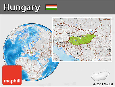 Physical Location Map of Hungary, lighten, desaturated, land only