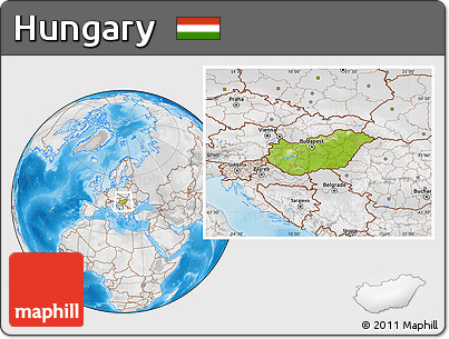 Physical Location Map of Hungary, lighten, desaturated, land only