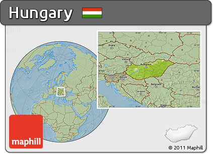 Physical Location Map of Hungary, savanna style outside, hill shading