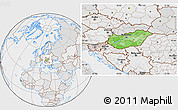 Political Location Map of Hungary, lighten, desaturated