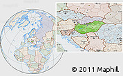 Political Location Map of Hungary, lighten, semi-desaturated