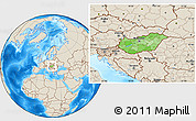 Political Location Map of Hungary, shaded relief outside