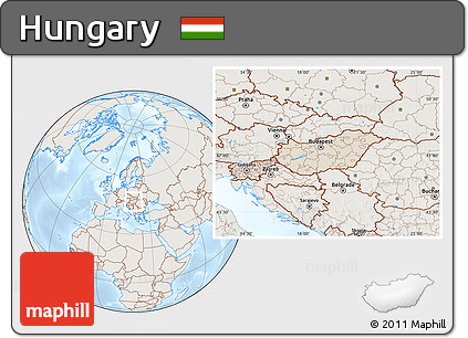 Shaded Relief Location Map of Hungary, lighten