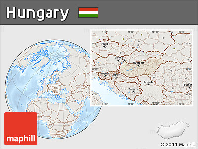 Shaded Relief Location Map of Hungary, lighten