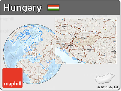 Shaded Relief Location Map of Hungary, lighten