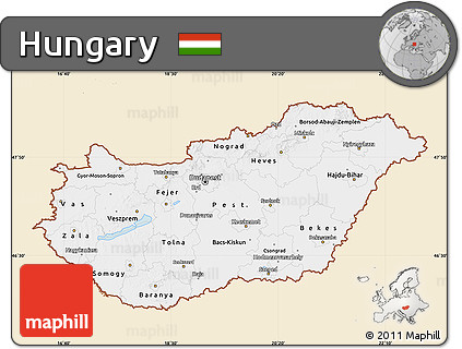 Classic Style Map of Hungary, single color outside