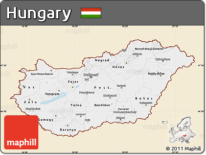 Classic Style Map of Hungary, single color outside