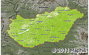 Physical Map of Hungary, darken, semi-desaturated