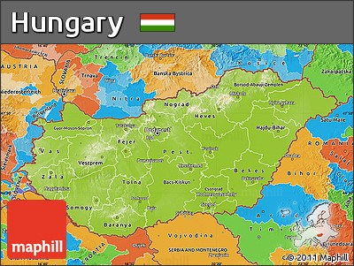 Physical Map of Hungary, political outside