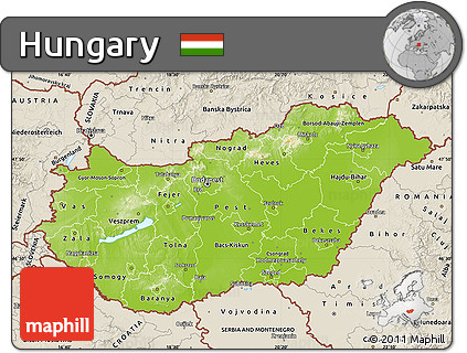 Physical Map of Hungary, shaded relief outside