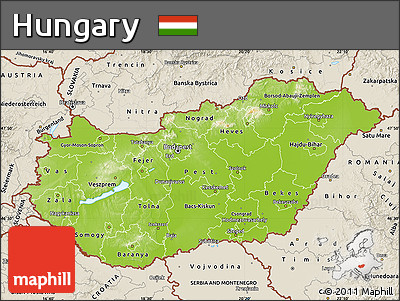 Physical Map of Hungary, shaded relief outside