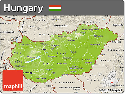 Physical Map of Hungary, shaded relief outside