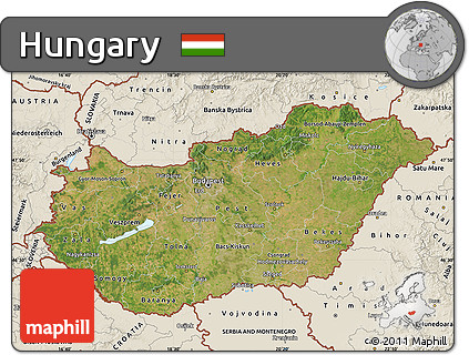 Satellite Map of Hungary, shaded relief outside