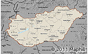 Shaded Relief Map of Hungary, darken, desaturated