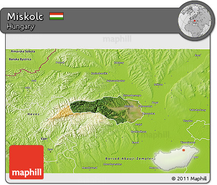 Satellite 3D Map of Miskolc, physical outside