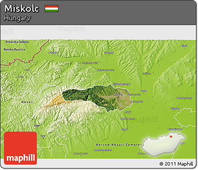 Satellite 3D Map of Miskolc, physical outside