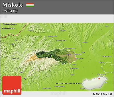 Satellite 3D Map of Miskolc, physical outside