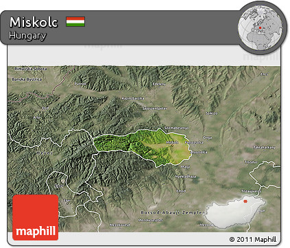 Satellite 3D Map of Miskolc, semi-desaturated