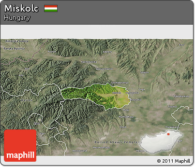 Satellite 3D Map of Miskolc, semi-desaturated