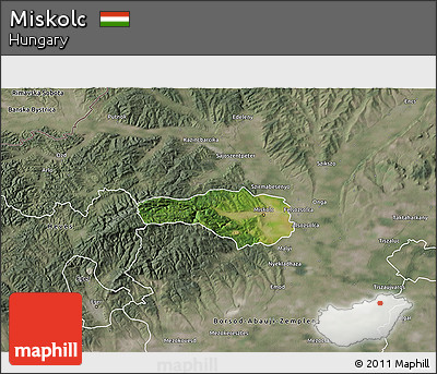 Satellite 3D Map of Miskolc, semi-desaturated