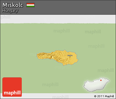 Savanna Style 3D Map of Miskolc, single color outside