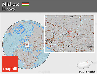 Gray Location Map of Miskolc, hill shading