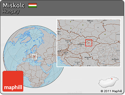 Gray Location Map of Miskolc, hill shading