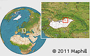 Satellite Location Map of Miskolc, highlighted country