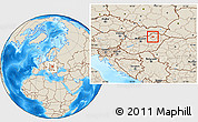 Shaded Relief Location Map of Miskolc, within the entire country