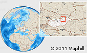 Shaded Relief Location Map of Miskolc, highlighted country