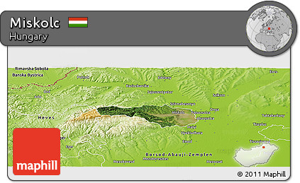 Satellite Panoramic Map of Miskolc, physical outside