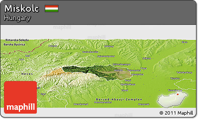 Satellite Panoramic Map of Miskolc, physical outside