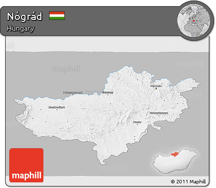 Gray 3D Map of Nógrád, single color outside
